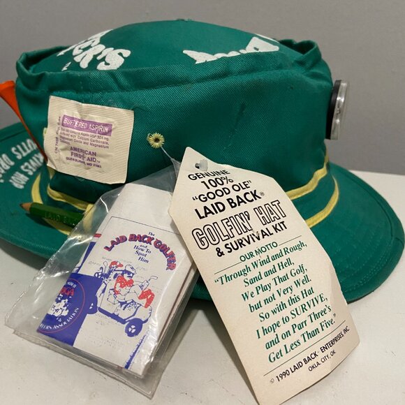 NEW Vintage 1989 Laid Back Golfer's Association Survival Bucket Hat Green Large - Picture 4 of 9